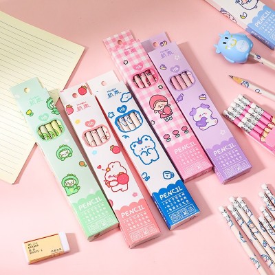 Hộp 10 bút chì HB RUIXIANG họa tiết dễ thương kèm cục tẩy cao su tiện dụng