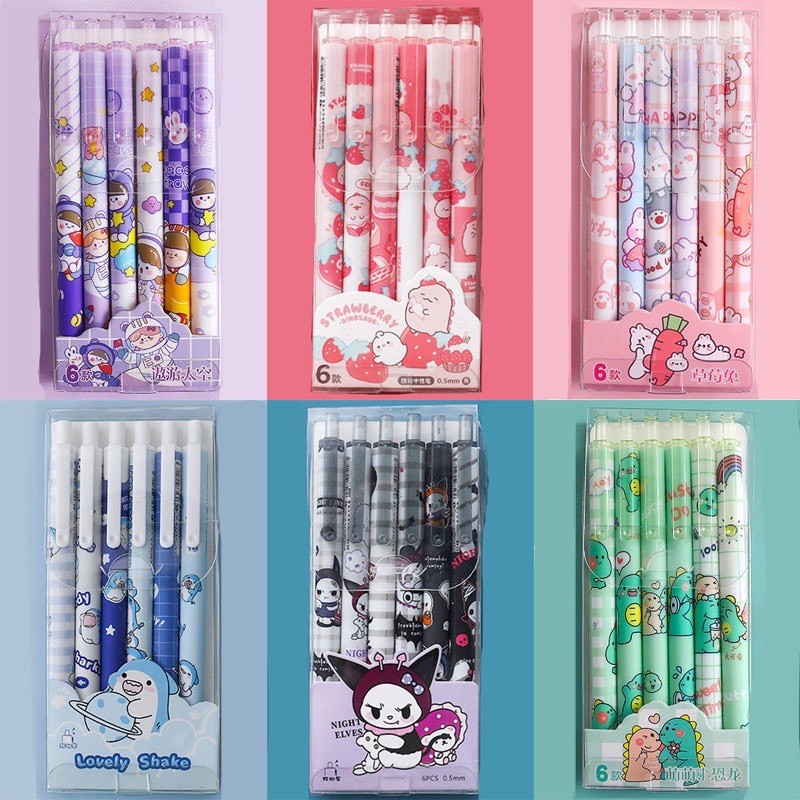 Set 6 Bút Mực Gel Đen Phim hoạt hình dễ thương