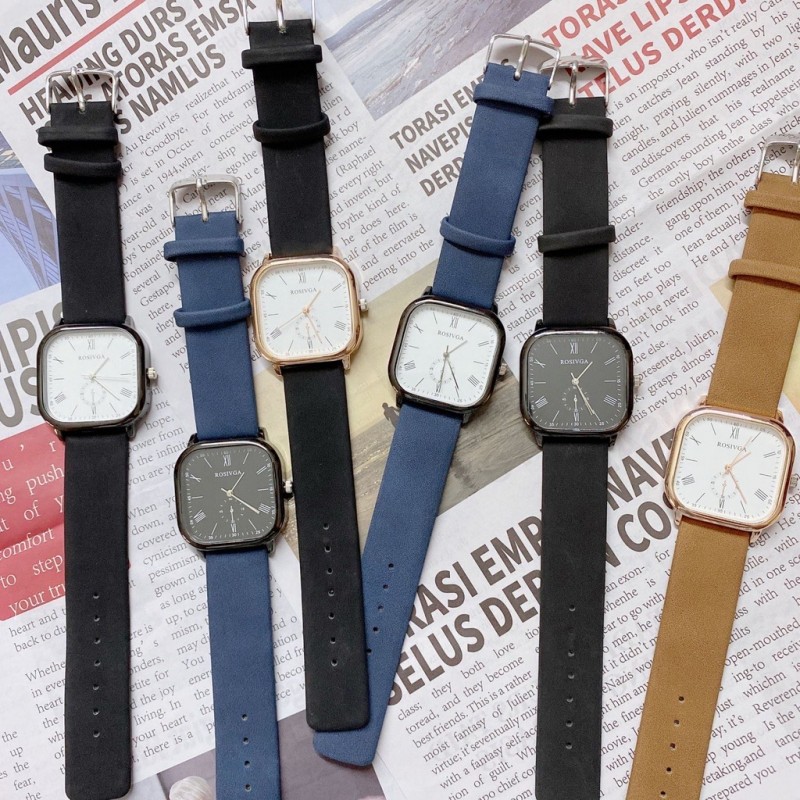 ￼Đồng hồ nam nữ dây da mặt vuông